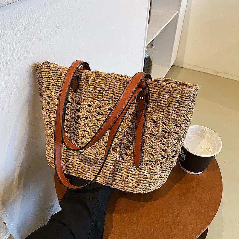 Blythe Shoulder Tote Bag | Handmade Woven Straw, Adjustable Strap 8