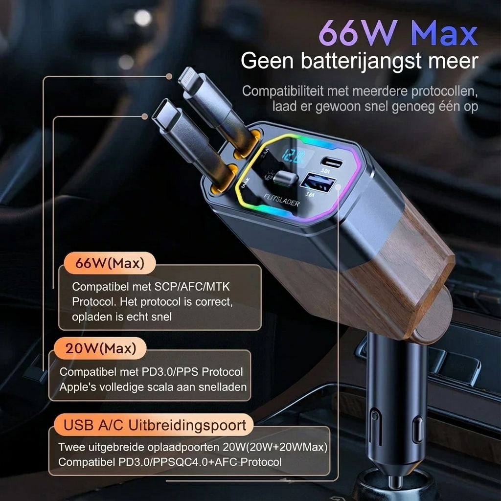 Cavo 4-in-1 Car Charger | 120W Fast Charging, Foldable Cable 5