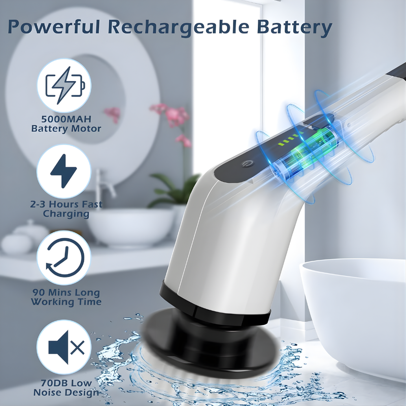 Cora Power Scrubber | Cordless, Adjustable Handle, 8 Brush Heads 2