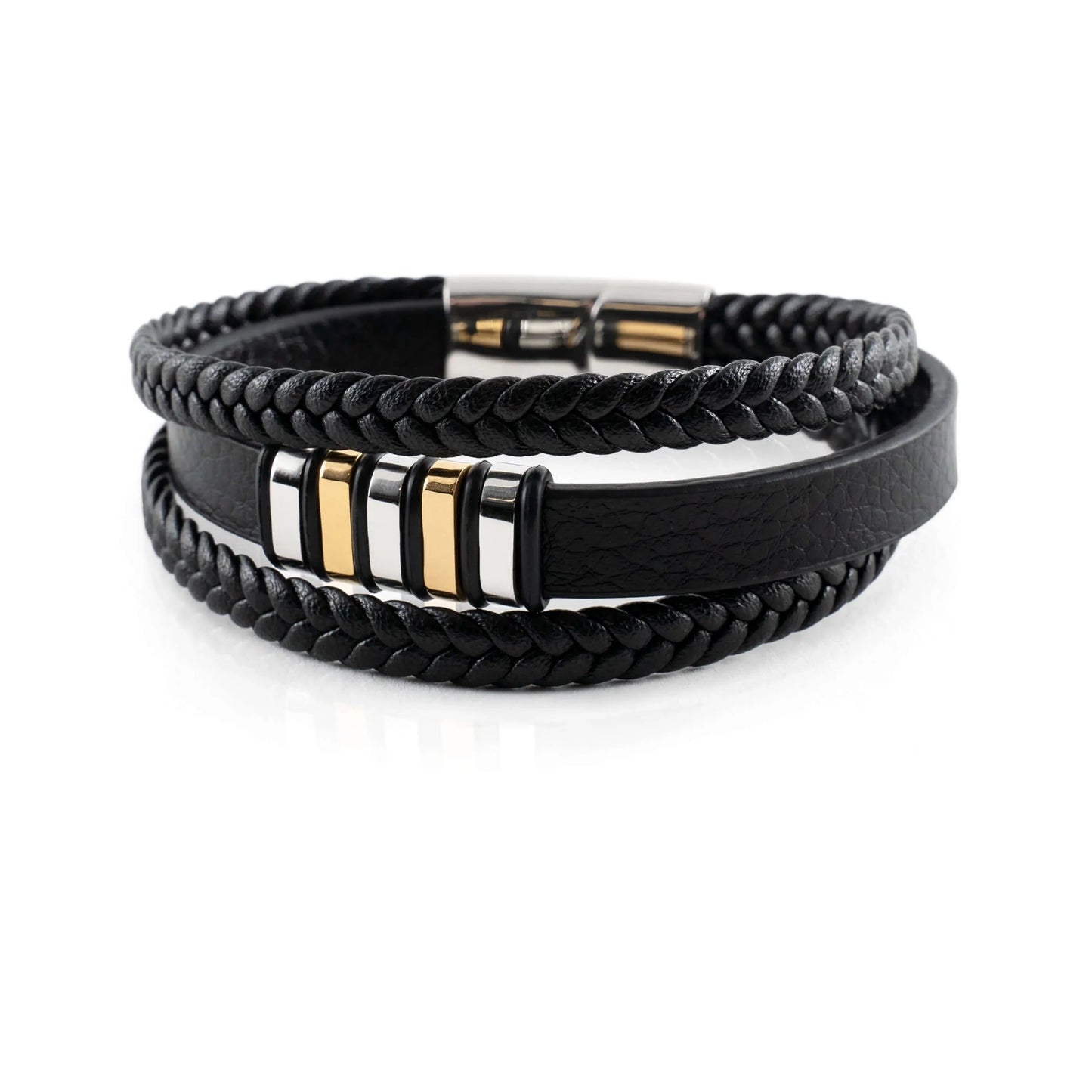 Aero Men's Leather Bracelet | Adjustable Black Leather with Stainless Steel Clasp 0