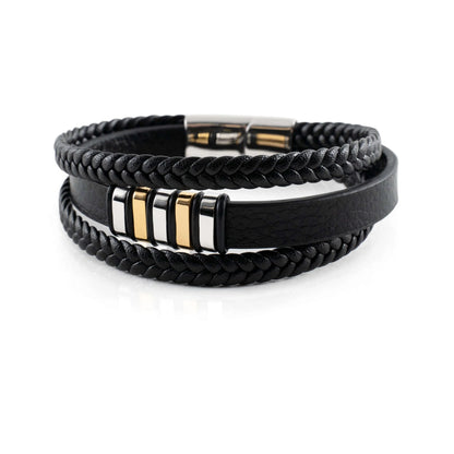Aero Men's Leather Bracelet | Adjustable Black Leather with Stainless Steel Clasp 0