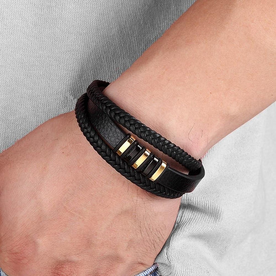 Aero Men's Leather Bracelet | Adjustable Black Leather with Stainless Steel Clasp 1