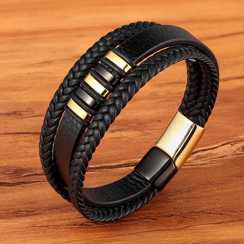 Aero Men's Leather Bracelet | Adjustable Black Leather with Stainless Steel Clasp 3