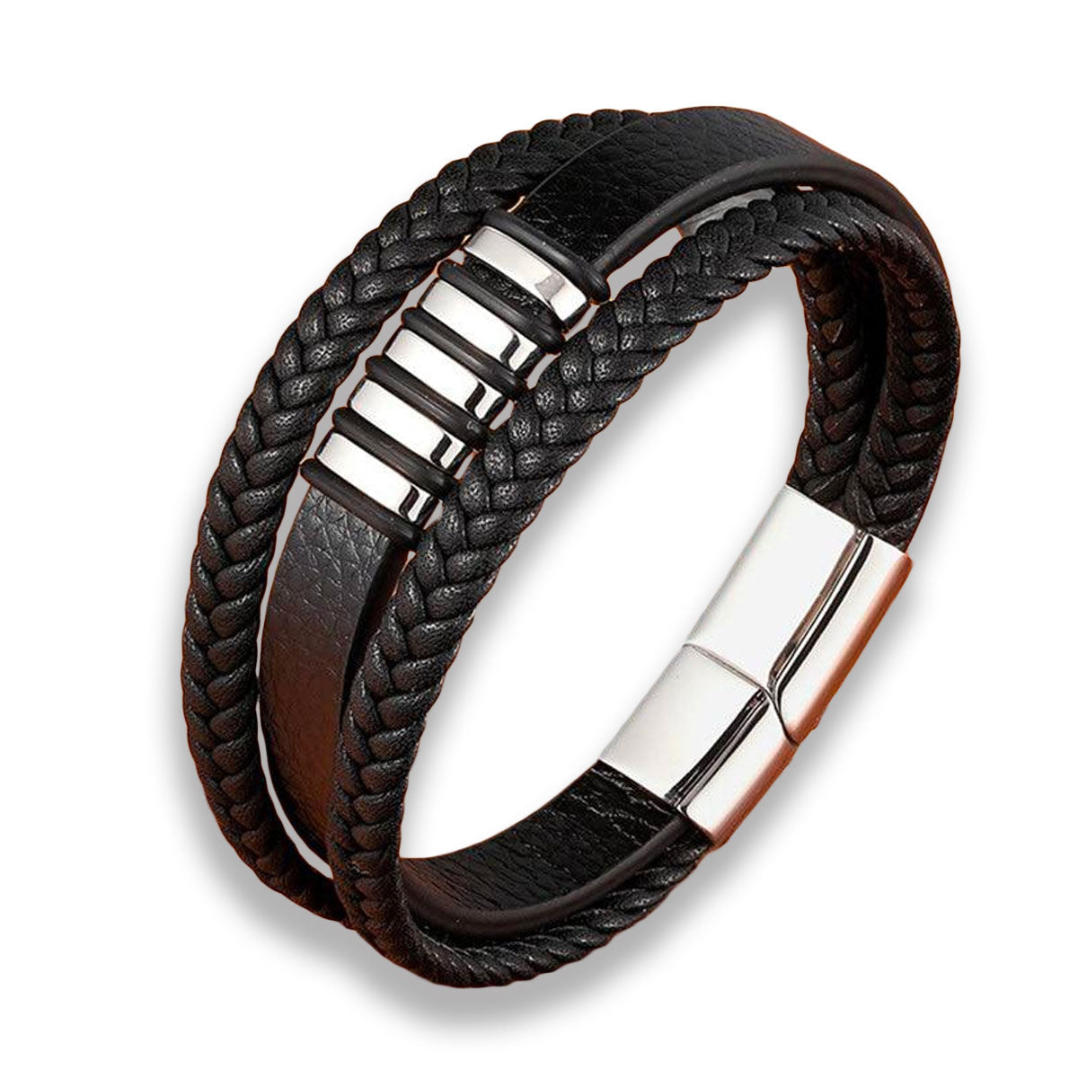 Aero Men's Leather Bracelet | Adjustable Black Leather with Stainless Steel Clasp 8