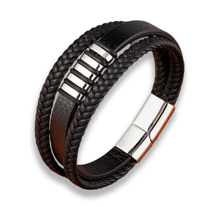 Aero Men's Leather Bracelet | Adjustable Black Leather with Stainless Steel Clasp 8