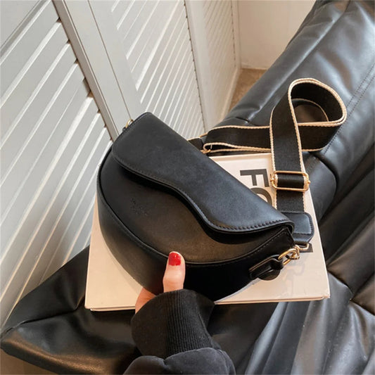 Alyssa Black Shoulder Bag | PU Leather, Wide Strap 0