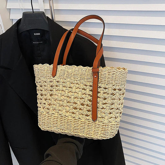 Blythe Shoulder Tote Bag | Handmade Woven Straw, Adjustable Strap 0