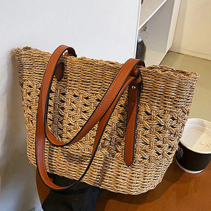 Blythe Shoulder Tote Bag | Handmade Woven Straw, Adjustable Strap 2