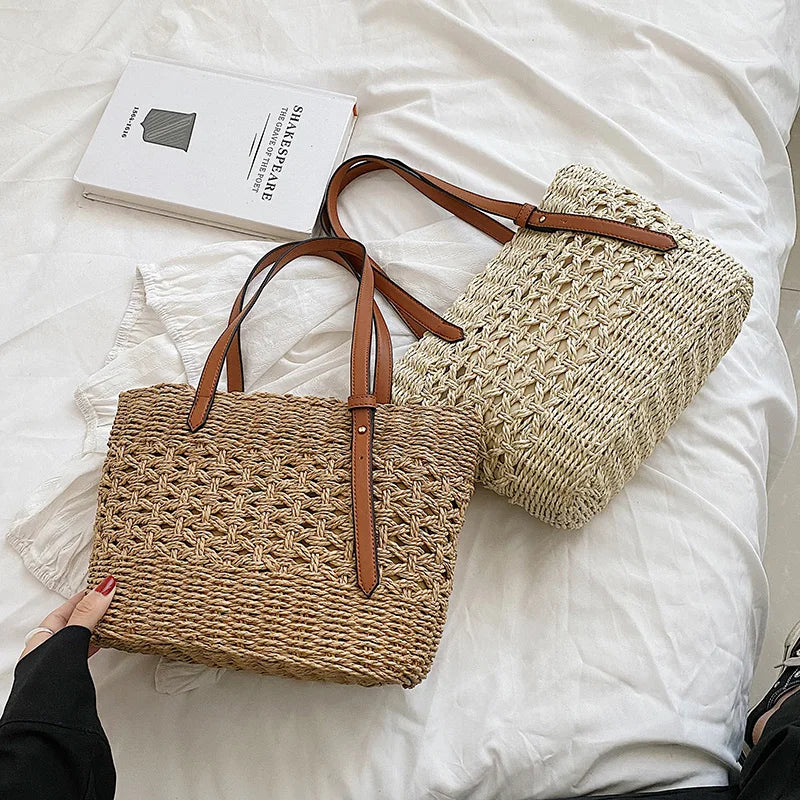 Blythe Shoulder Tote Bag | Handmade Woven Straw, Adjustable Strap 3