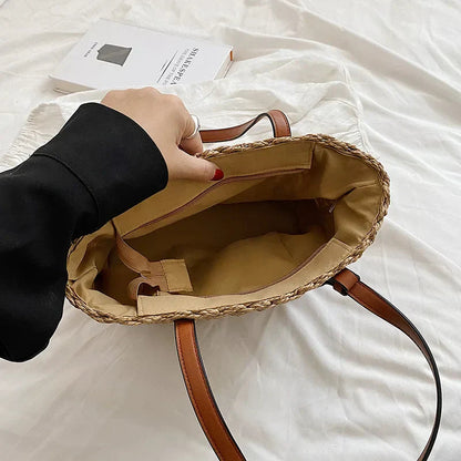 Blythe Shoulder Tote Bag | Handmade Woven Straw, Adjustable Strap 7