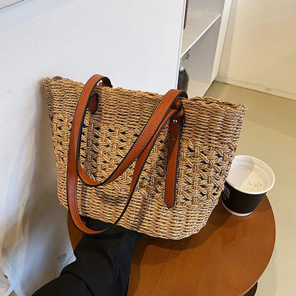 Blythe Shoulder Tote Bag | Handmade Woven Straw, Adjustable Strap 8