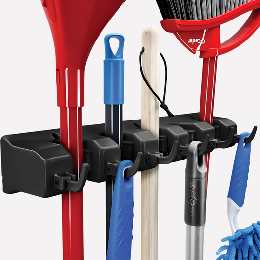 Brivo Wall Mounted Organizer | Broom and Tool Storage with Hooks 0