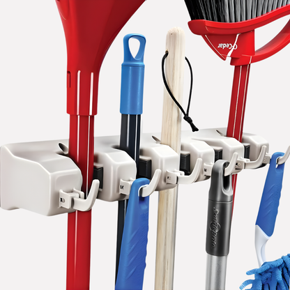 Brivo Wall Mounted Organizer | Broom and Tool Storage with Hooks 2