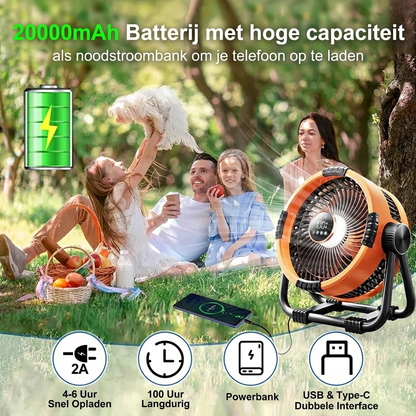 Cavo Camping Fan | 20000 mAh Battery, 360° Rotation, LED Light 2