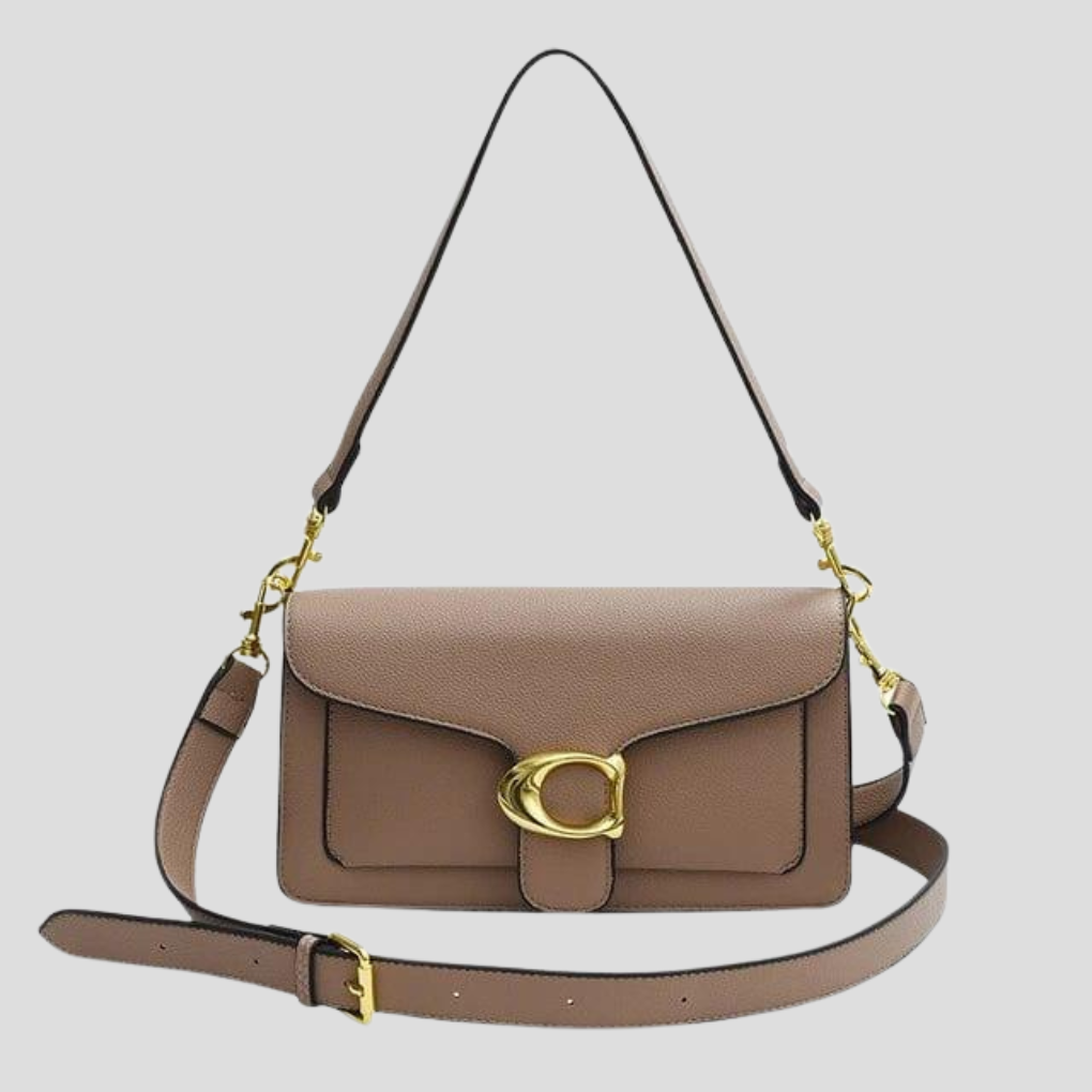 Celina Shoulder Bag | Structured, Vegan Leather, Gold Buckle 0