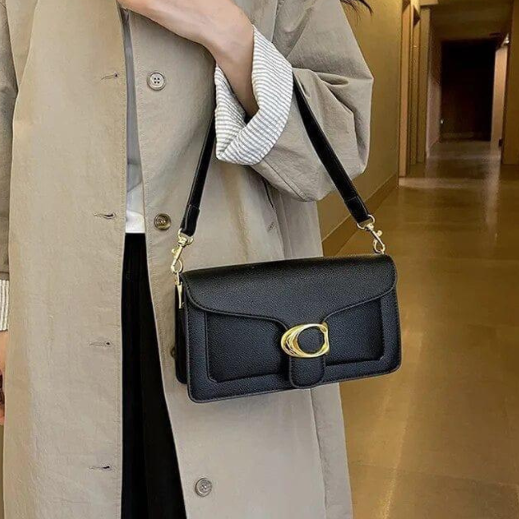 Celina Shoulder Bag | Structured, Vegan Leather, Gold Buckle 1