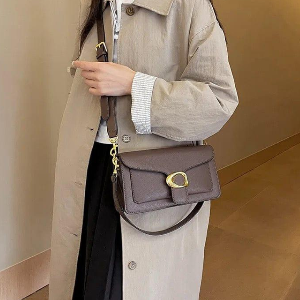 Celina Shoulder Bag | Structured, Vegan Leather, Gold Buckle 2