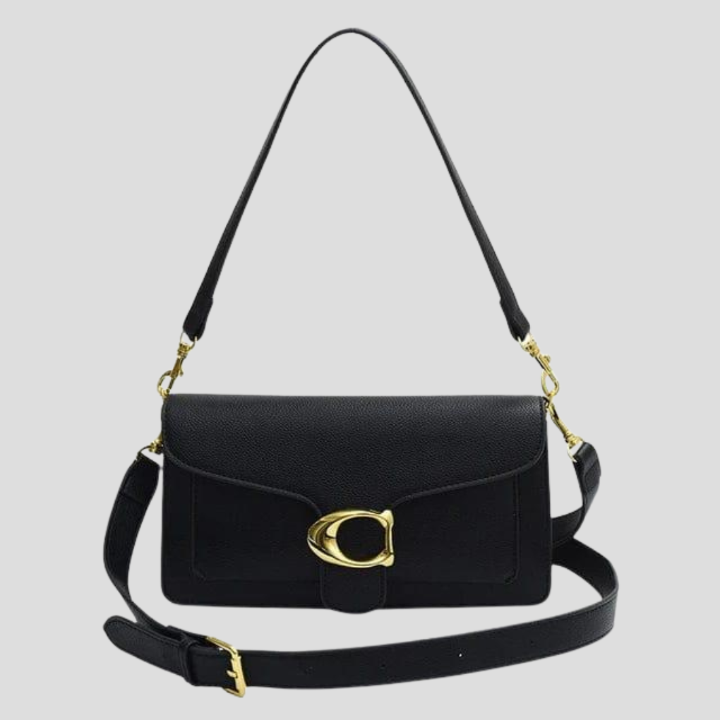 Celina Shoulder Bag | Structured, Vegan Leather, Gold Buckle 3