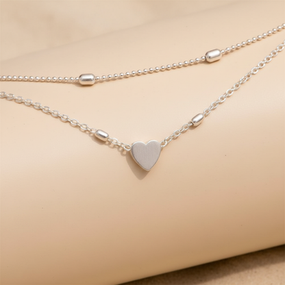 Dalia Double Chain Anklet | Sterling Silver Heart Charm, Adjustable 4