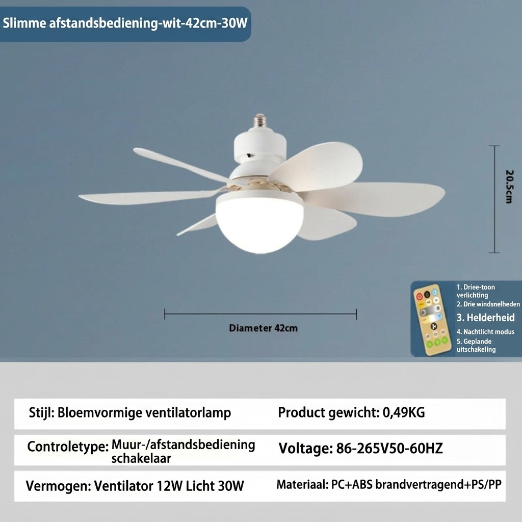 Elios LED Ceiling Fan Lamp | E27 Base, Remote Control, Dimmable Lighting 0