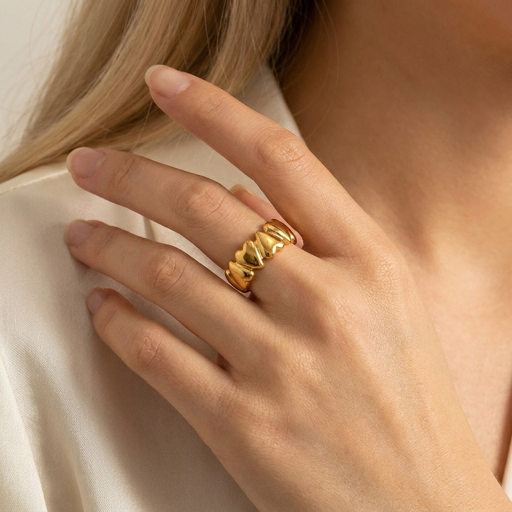 Liora Open Heart Ring | 18K Gold Stainless Steel, Elegant Design 1
