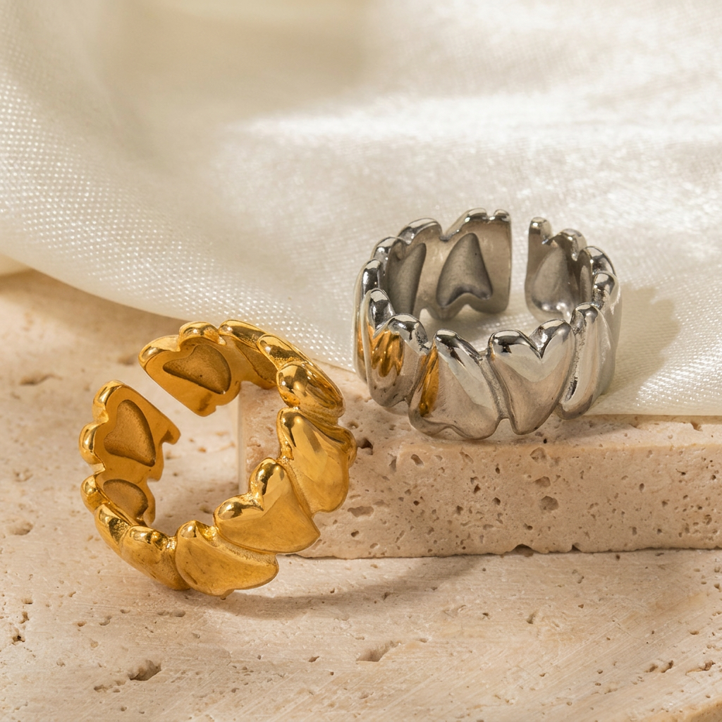 Liora Open Heart Ring | 18K Gold Stainless Steel, Elegant Design 3