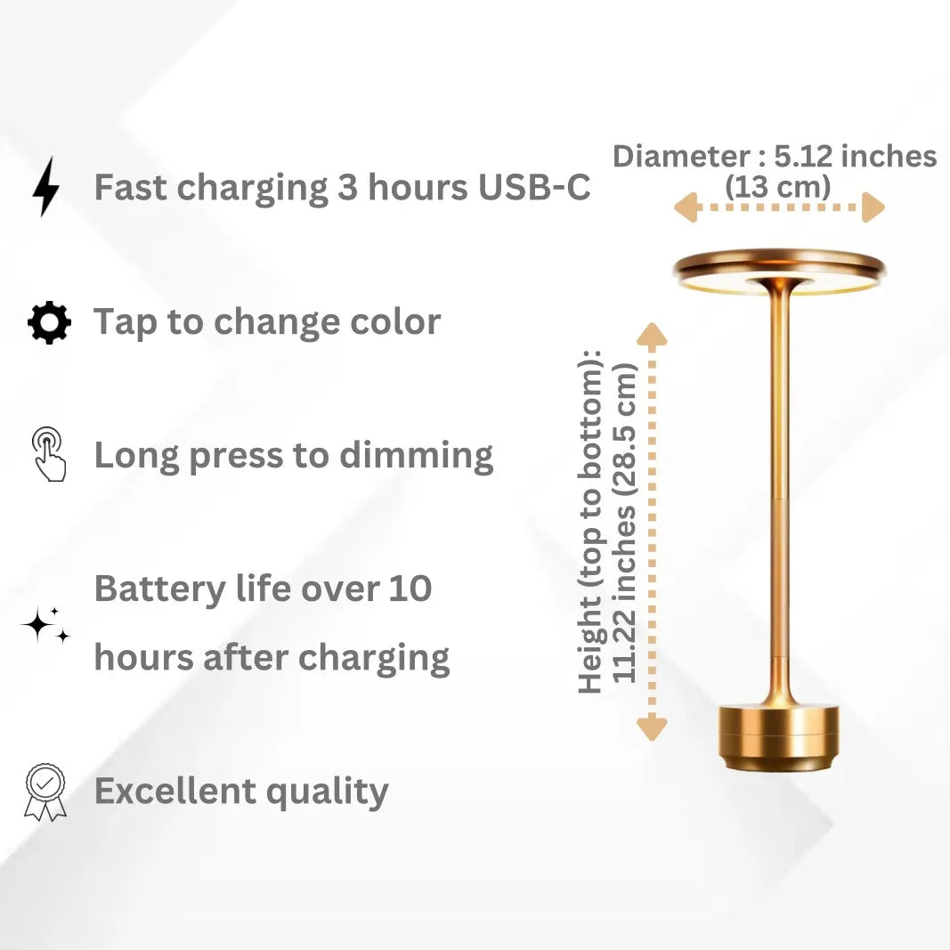 Luma Cordless Table Lamp | Rechargeable, Dimmable Touch Control 3