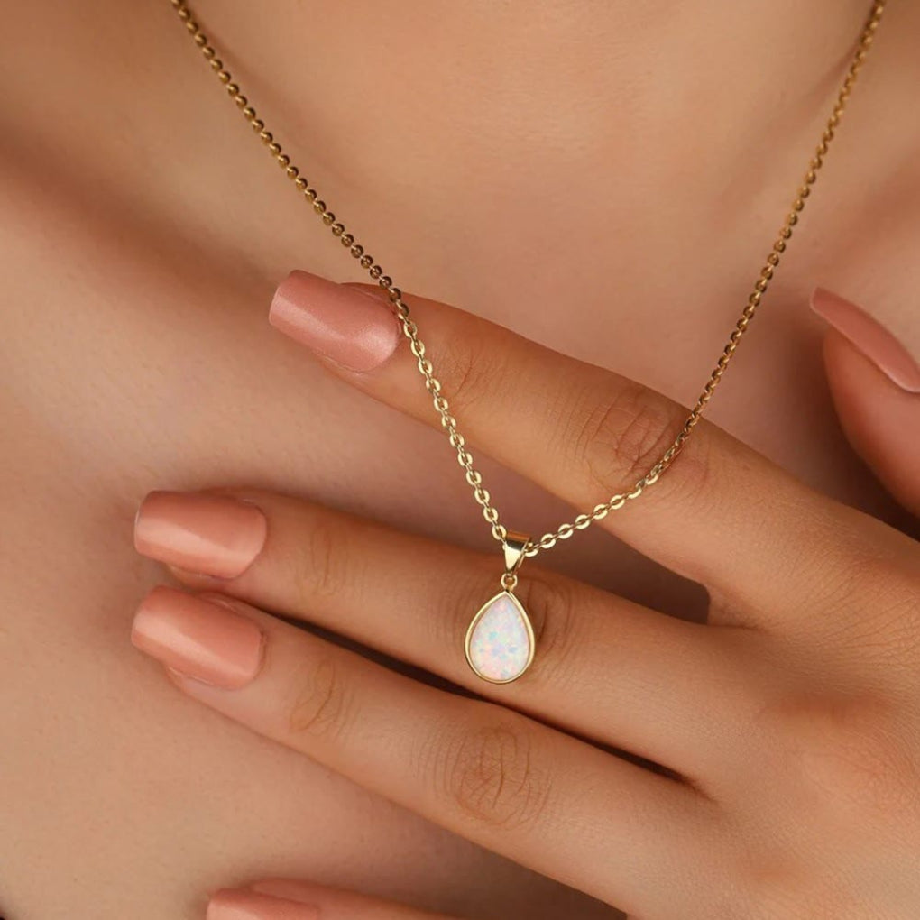 Opaline Pendant Necklace | 18K Gold Accent, Adjustable Teardrop Design 0