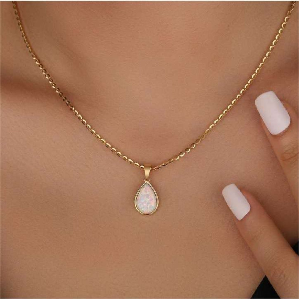 Opaline Pendant Necklace | 18K Gold Accent, Adjustable Teardrop Design 1