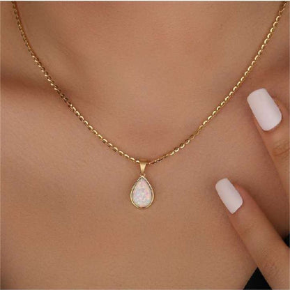 Opaline Pendant Necklace | 18K Gold Accent, Adjustable Teardrop Design 1