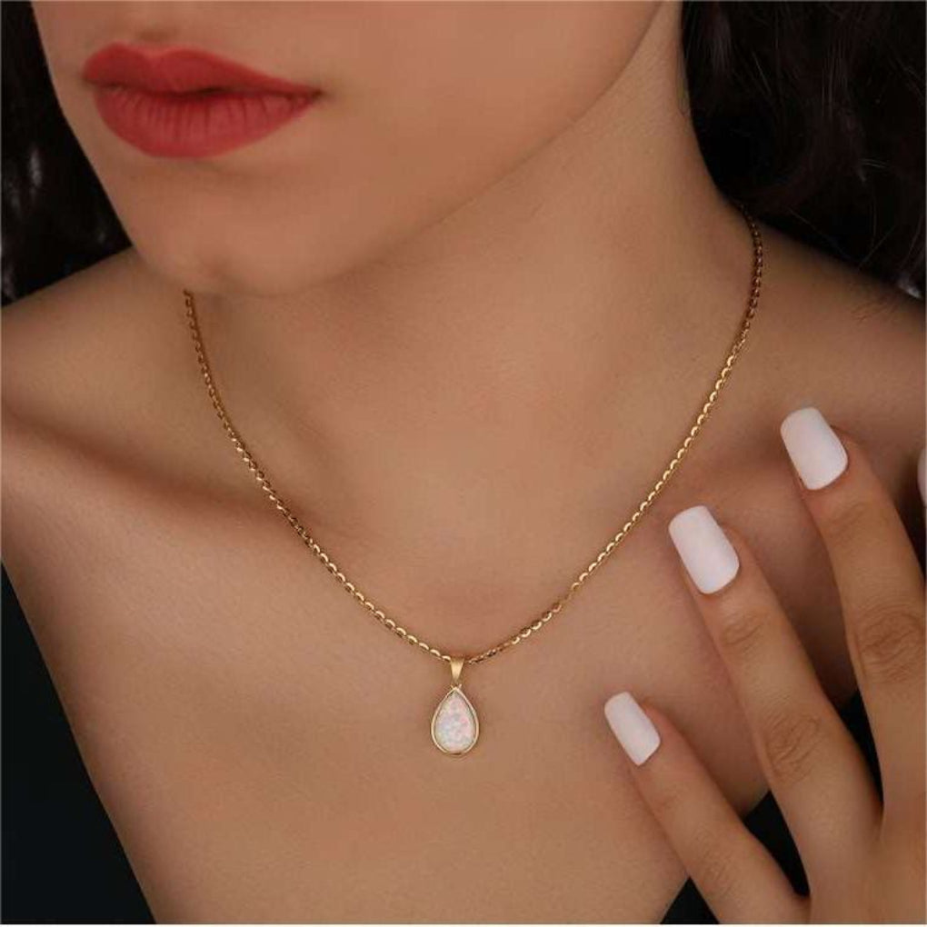 Opaline Pendant Necklace | 18K Gold Accent, Adjustable Teardrop Design 2
