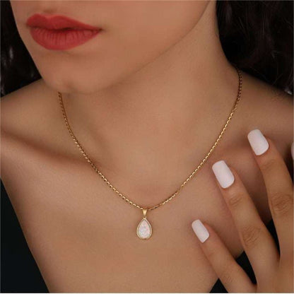 Opaline Pendant Necklace | 18K Gold Accent, Adjustable Teardrop Design 2
