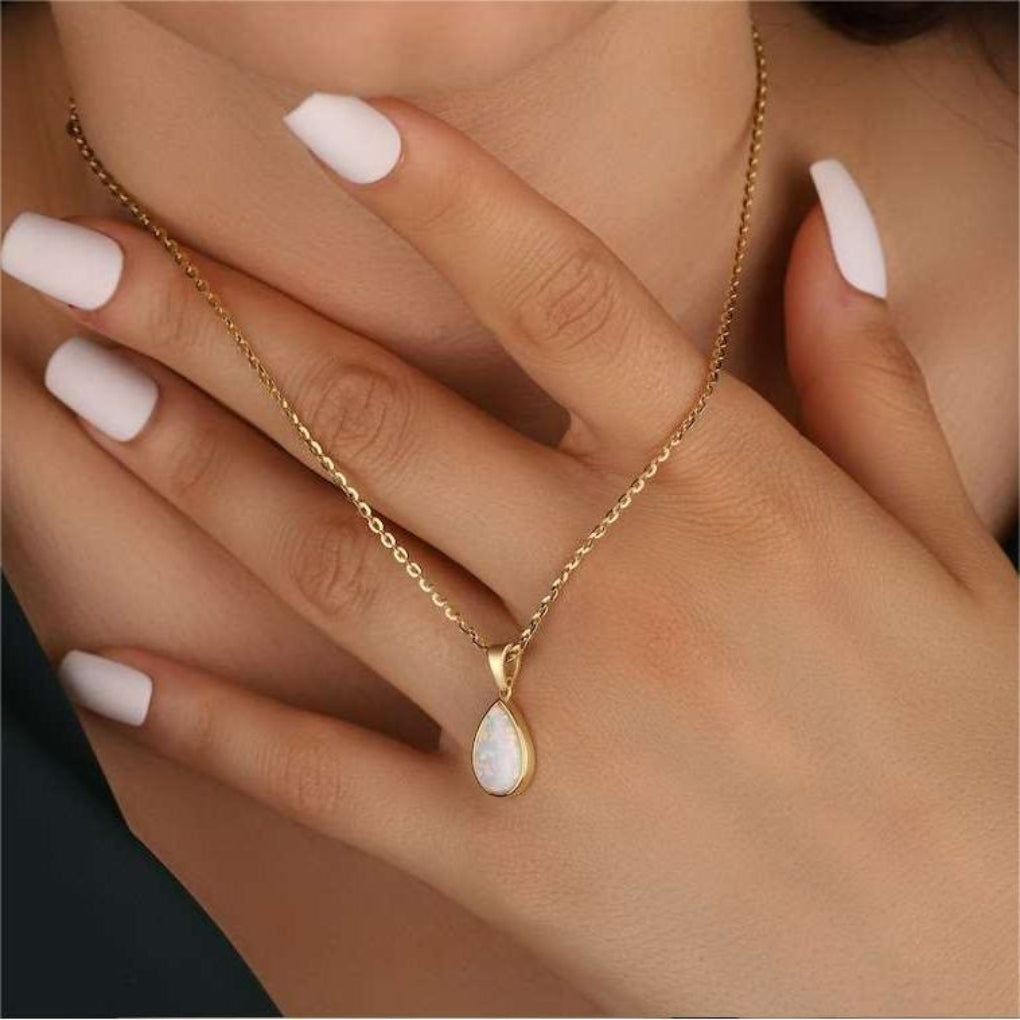 Opaline Pendant Necklace | 18K Gold Accent, Adjustable Teardrop Design 3