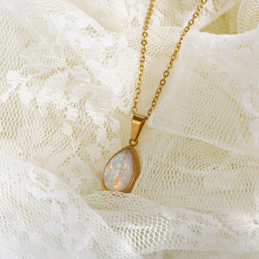 Opaline Pendant Necklace | 18K Gold Accent, Adjustable Teardrop Design 4