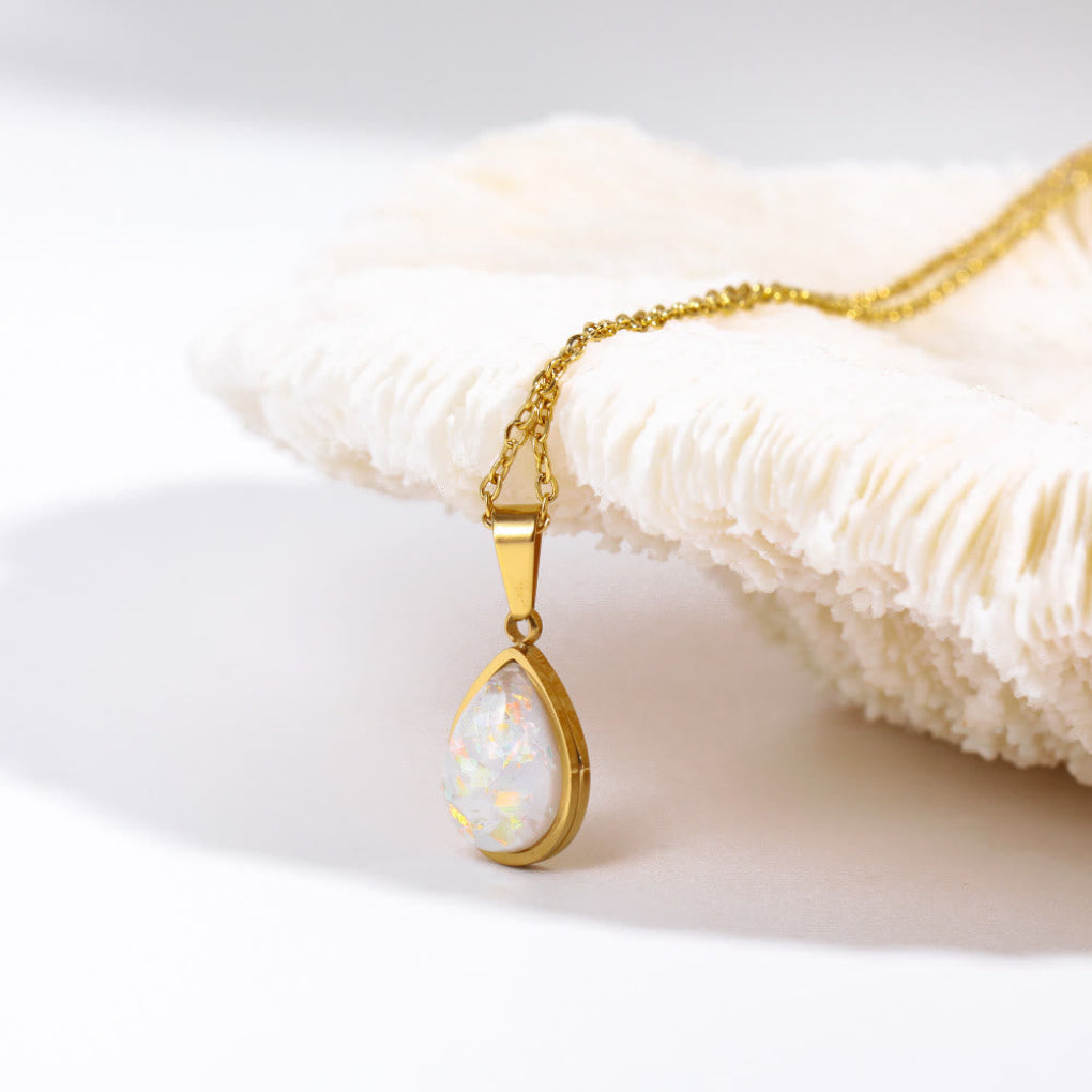 Opaline Pendant Necklace | 18K Gold Accent, Adjustable Teardrop Design 5