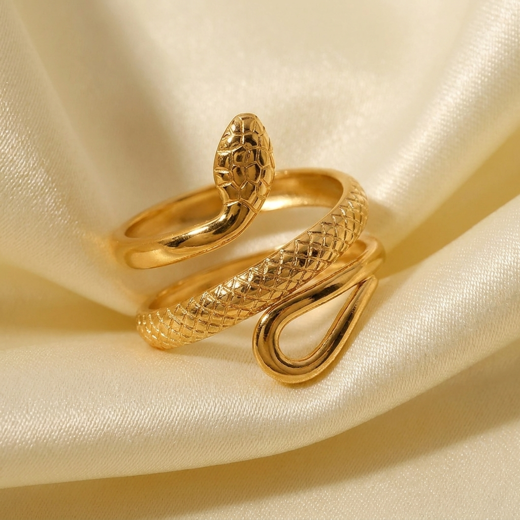 Sable Snake Ring | Gold Plated Stainless Steel, Cubic Zirconia Accents 0
