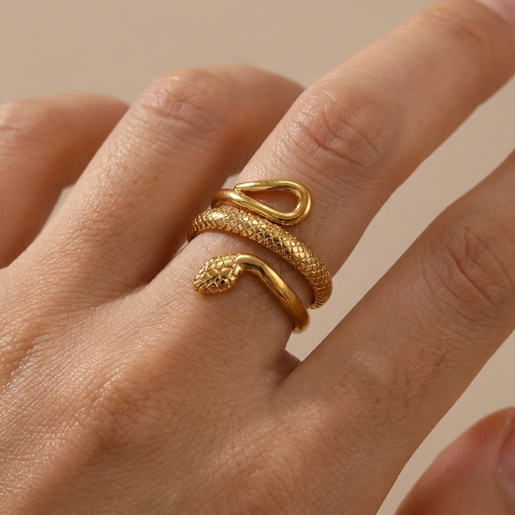 Sable Snake Ring | Gold Plated Stainless Steel, Cubic Zirconia Accents 1