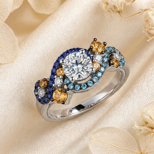 Seren Vintage Ring | 925 Silver with Colorful Cubic Zirconia 0